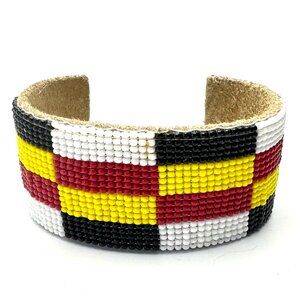 Navajo Beaded Leather Cuff Bracelet — Hand-Loomed — OS — NWOT